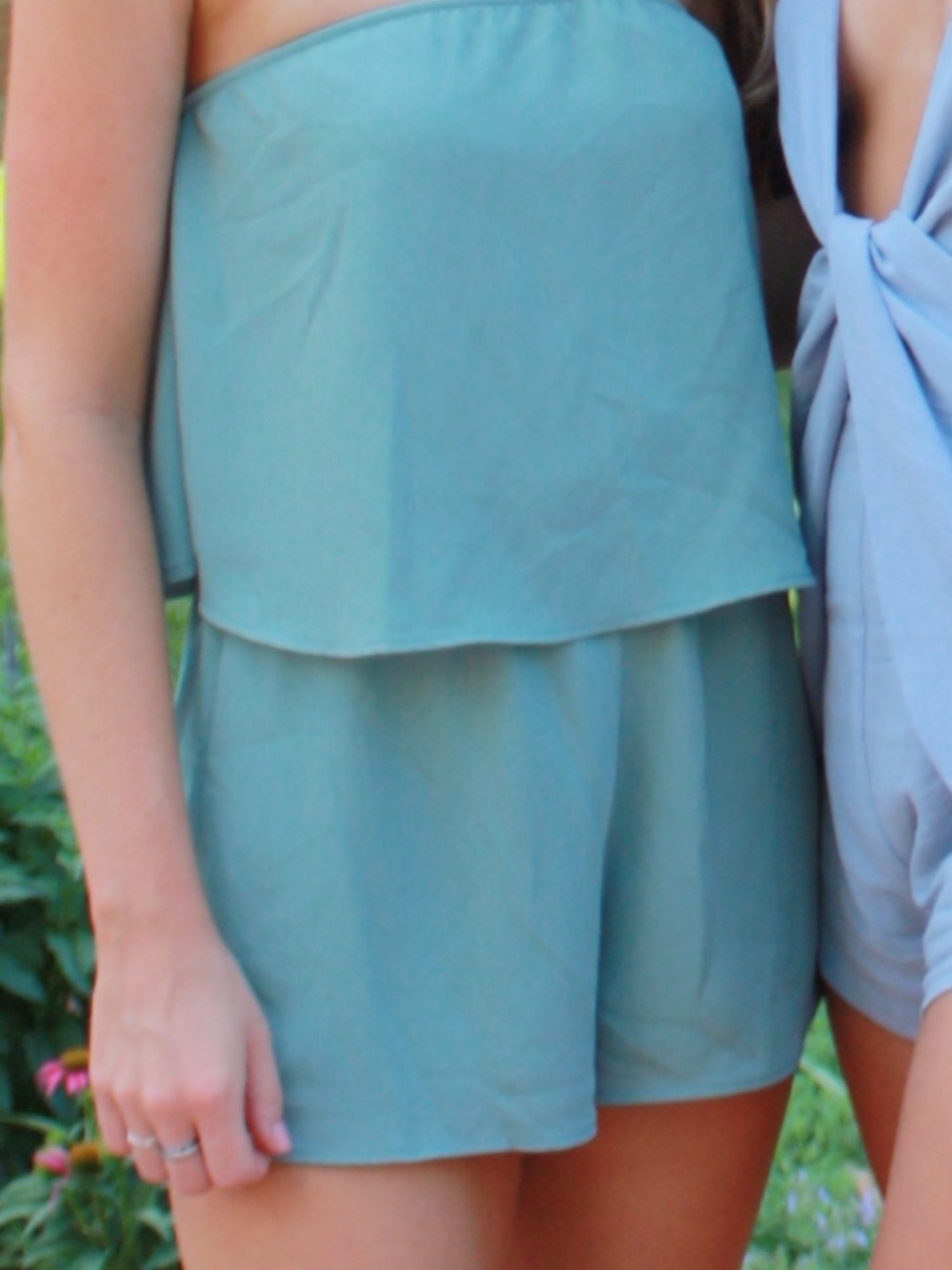 Wild Honey Pale Aqua Strapless Layered Romper